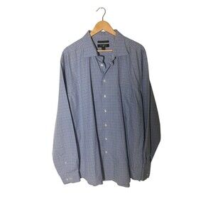 Pronto Uomo Shirt Men's Size 3 XL Tall Blue Plaid 100% Cotton Button Up